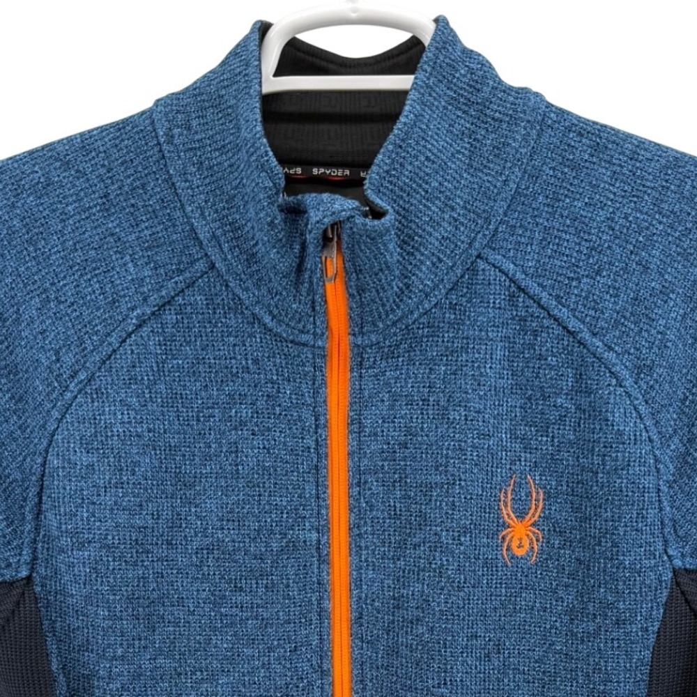 Spyder Mens Blue Heathered Full Zip Fleece Jacket 186402 Large Mock Neck